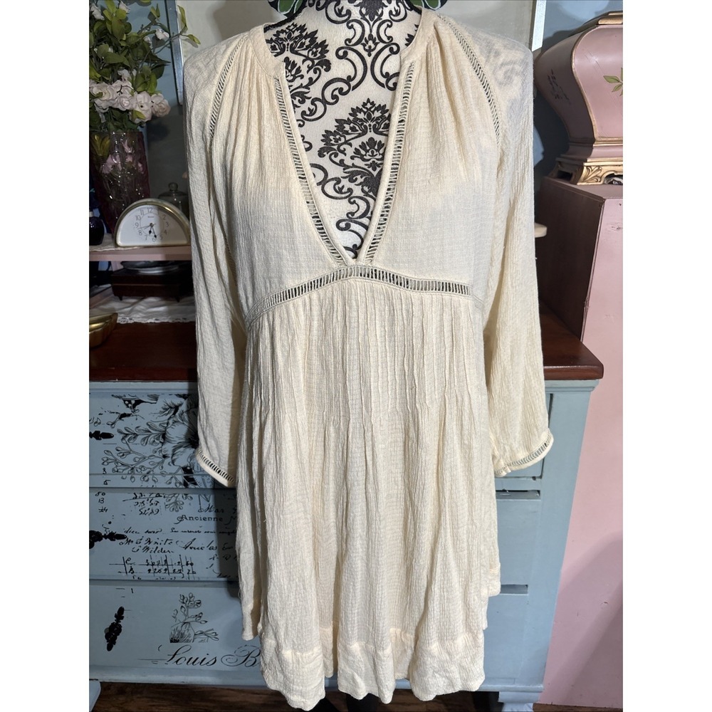 Free People Go Lightly Swing Mini Dress Size XS Cream Babydoll Fairy Boho